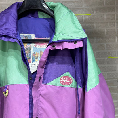 Vintage 80s Colorblock Jacket with Foldable Hood
