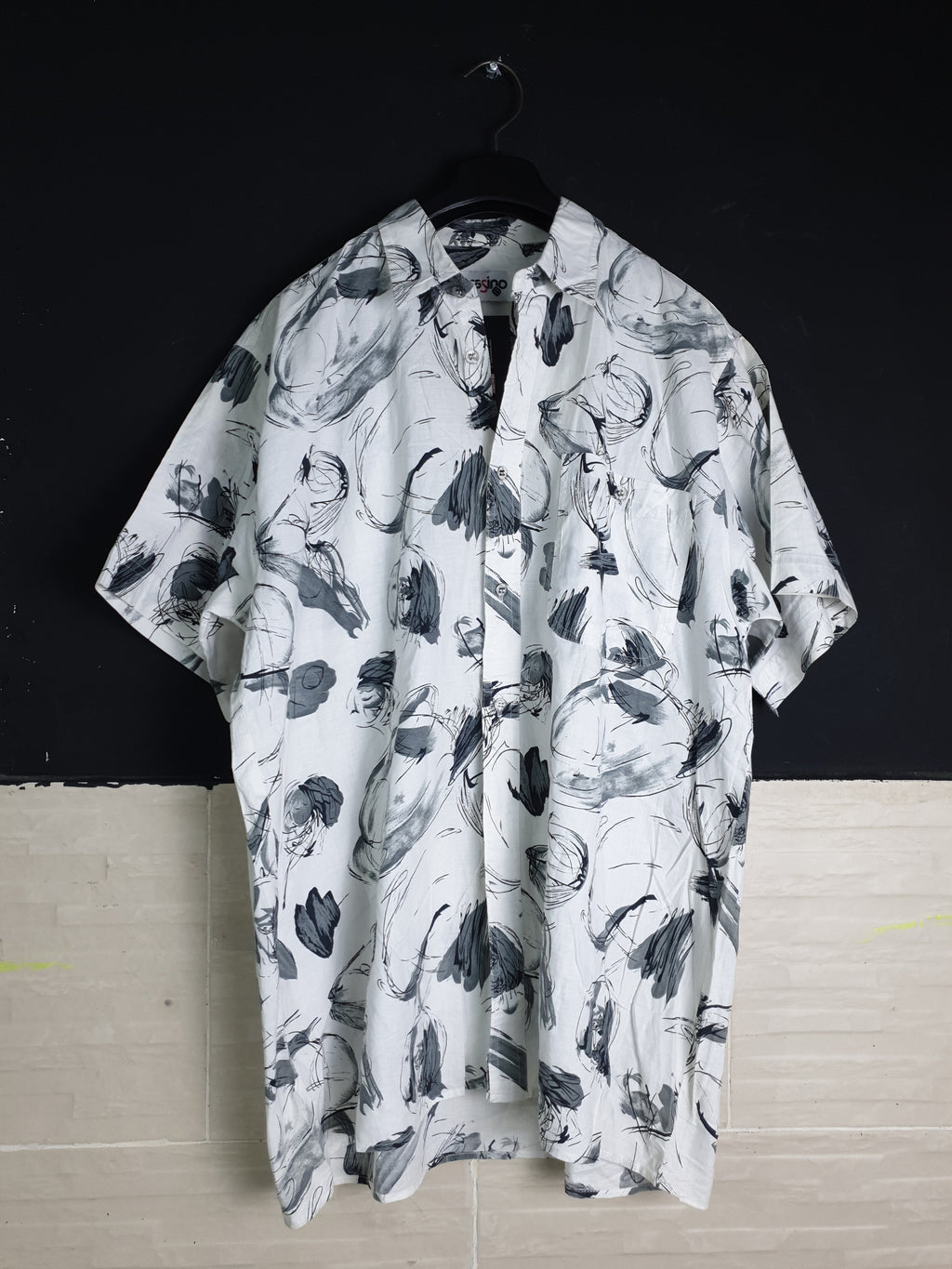 Casino White Shirt with Black Floral Details
