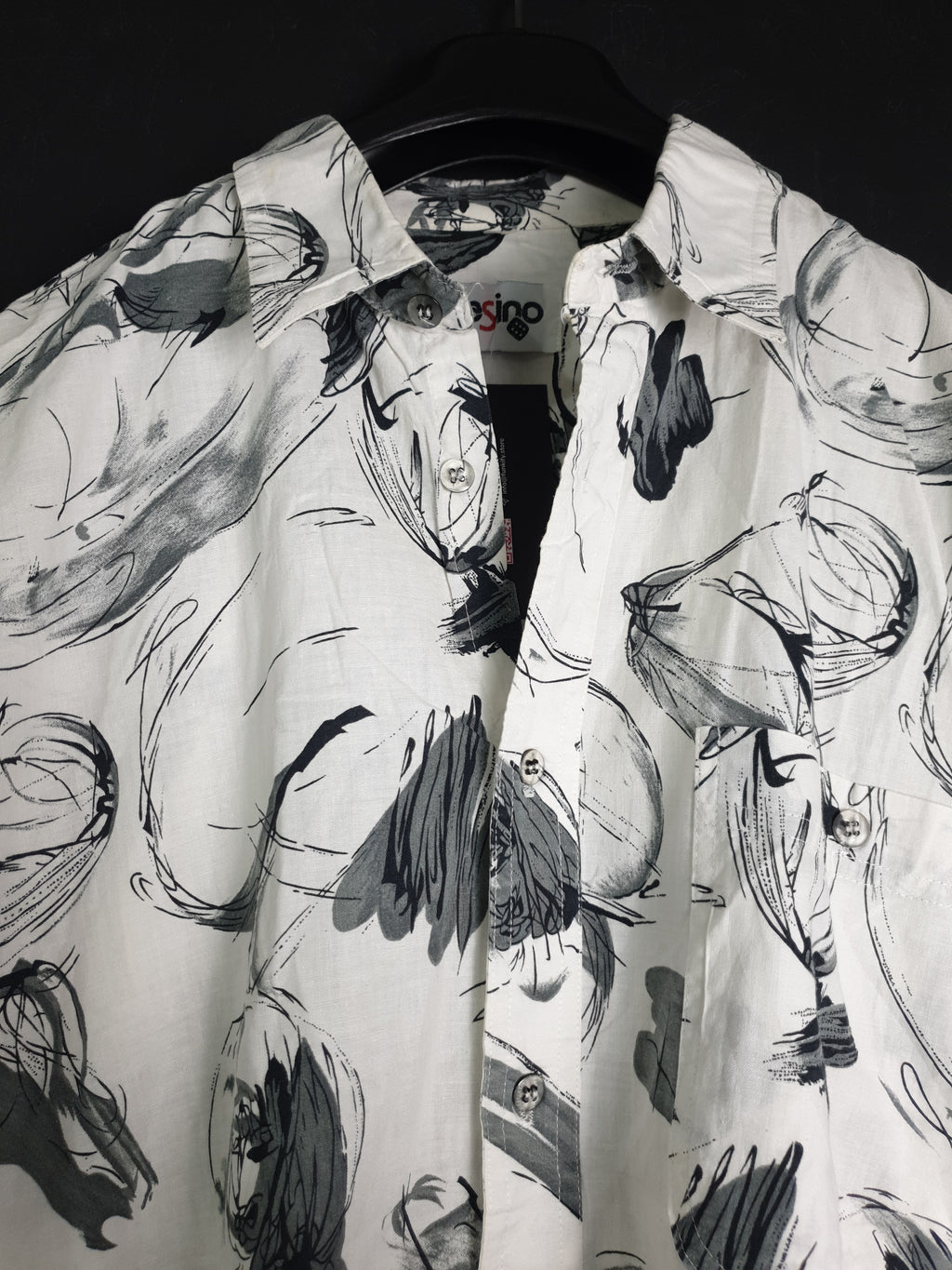 Casino White Shirt with Black Floral Details