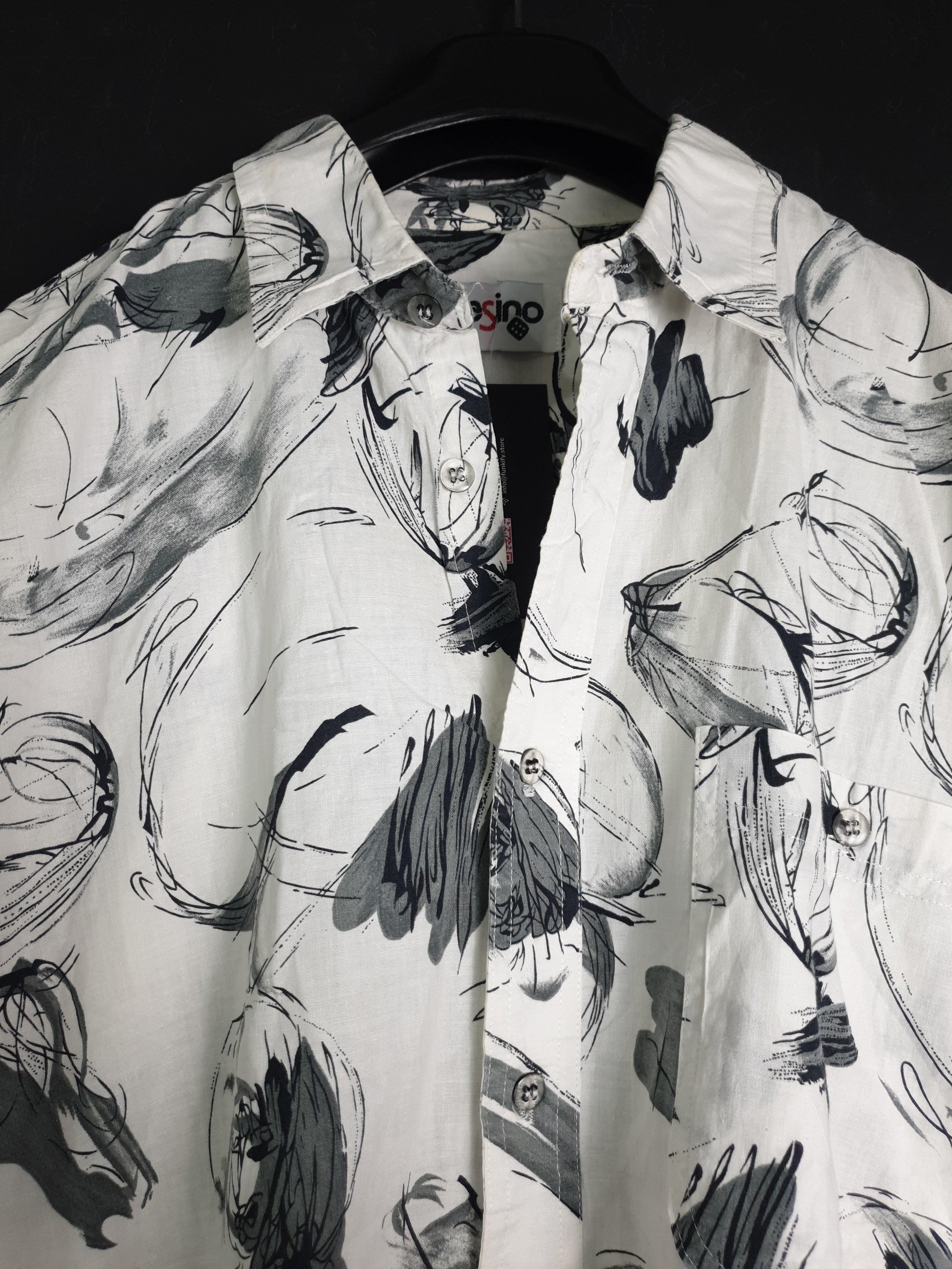 Casino White Shirt with Black Floral Details