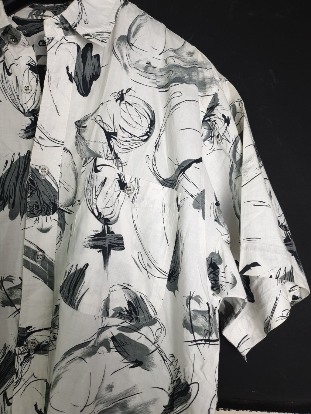 Casino White Shirt with Black Floral Details