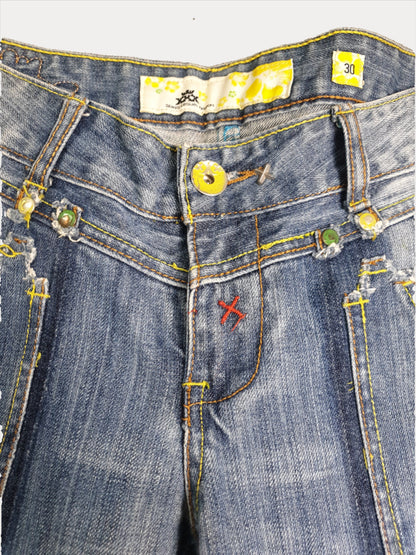 Vintage Low waist Women's Denim Jeans with Button Detailing