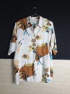 Vintage Abstract Shirt with Shoulder Pads - Funkify