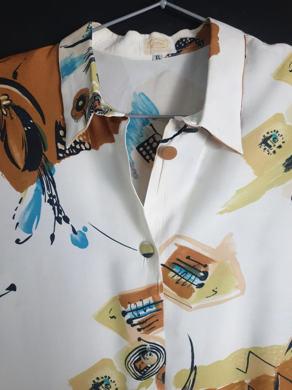 Vintage Abstract Shirt with Shoulder Pads - Funkify