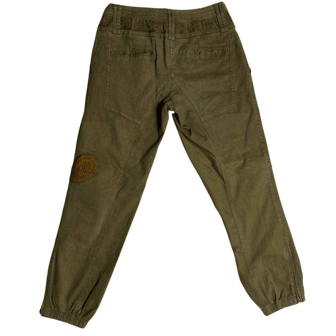 Vintage Embroidered Paisley Olive Pants - Funkify