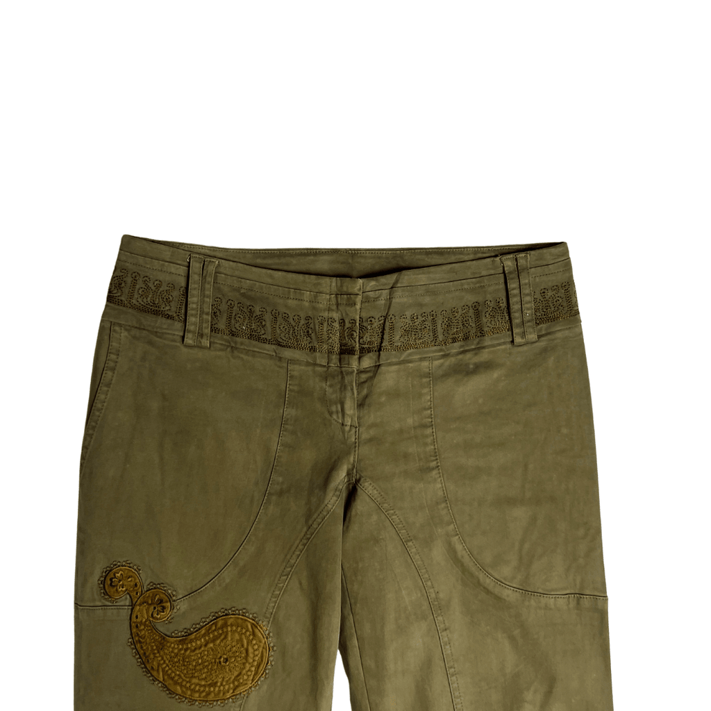 Vintage Embroidered Paisley Olive Pants - Funkify