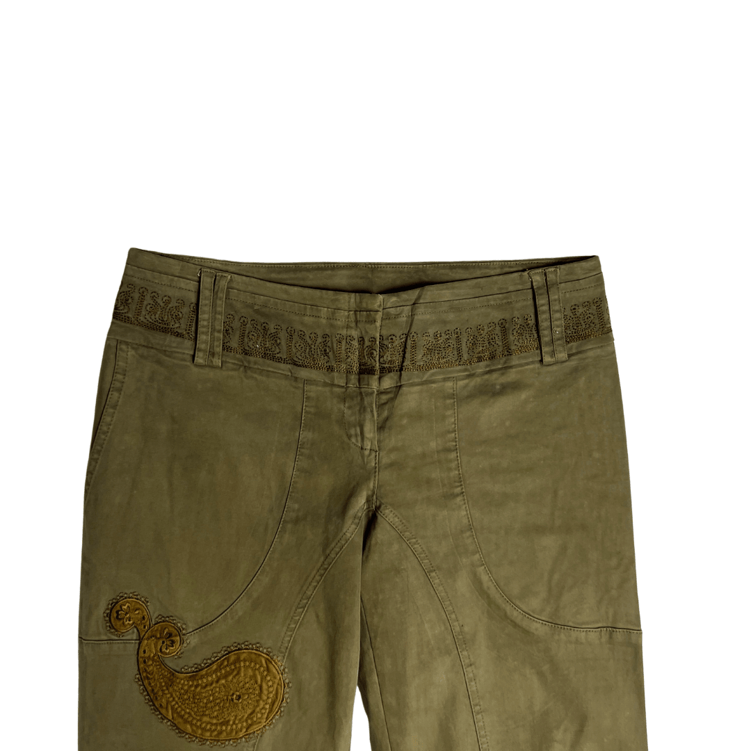 Vintage Embroidered Paisley Olive Pants - Funkify