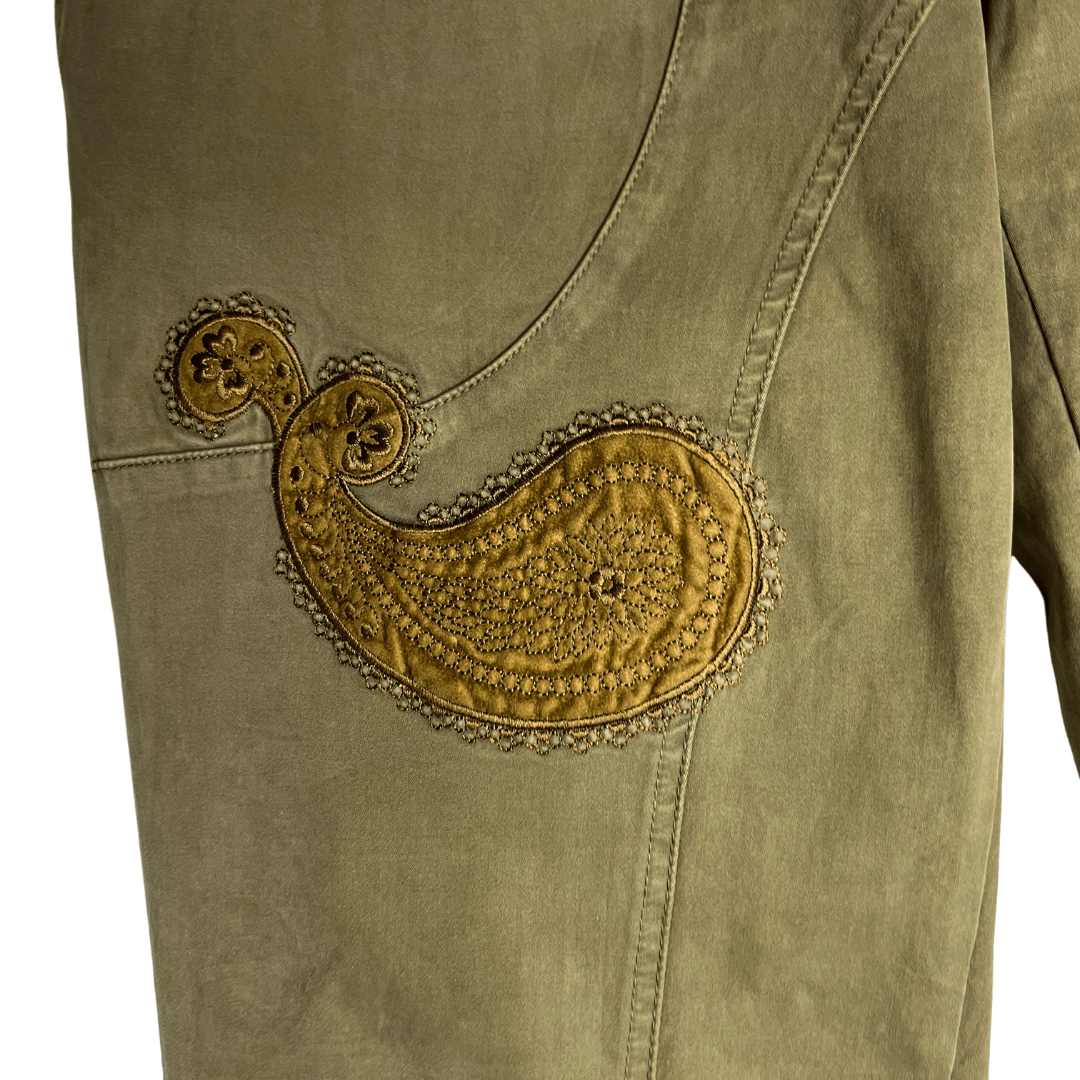Vintage Embroidered Paisley Olive Pants - Funkify