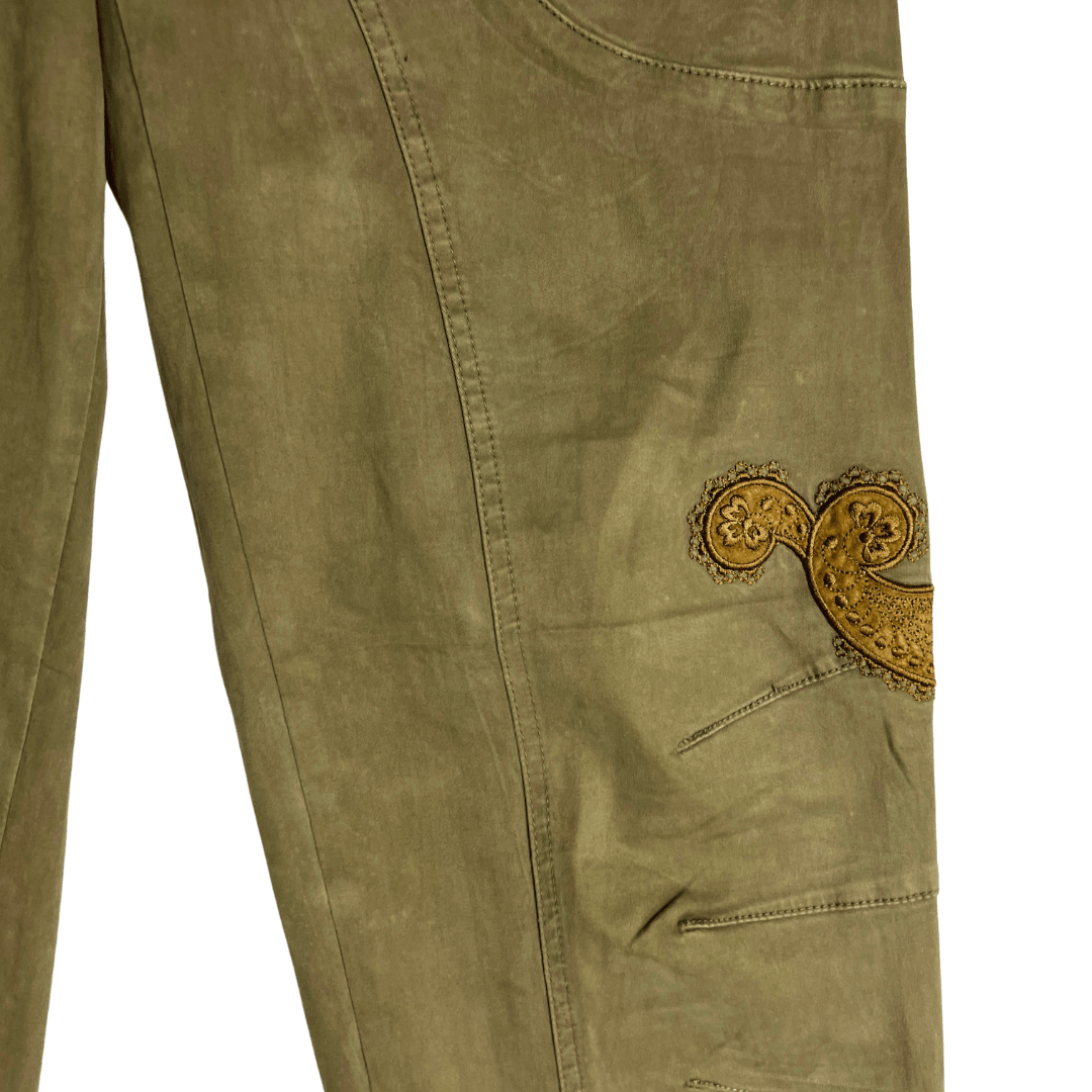 Vintage Embroidered Paisley Olive Pants - Funkify