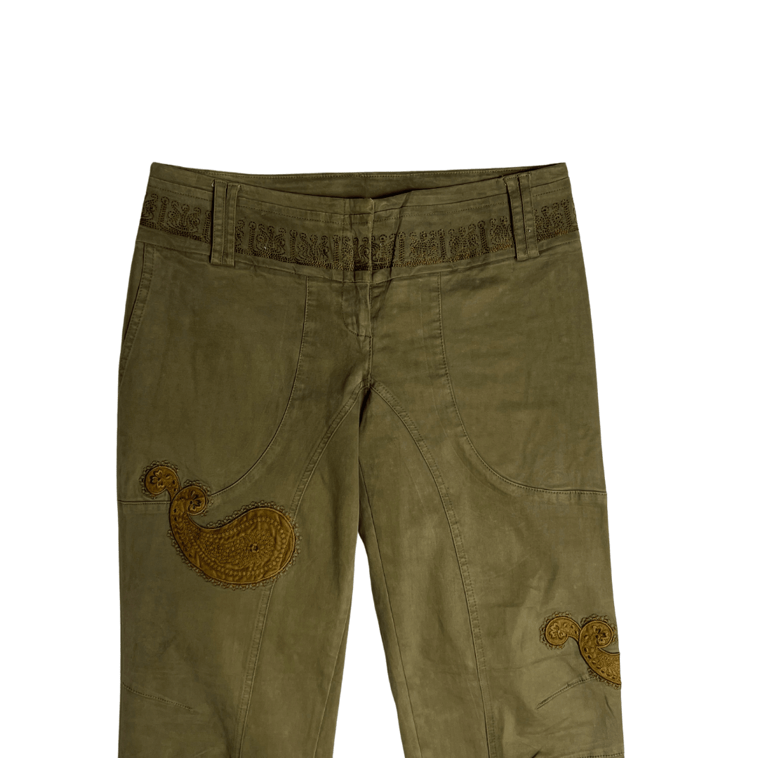 Vintage Embroidered Paisley Olive Pants - Funkify