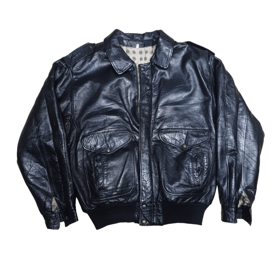 Vintage Genuine Leather Bomber Jacket - Funkify