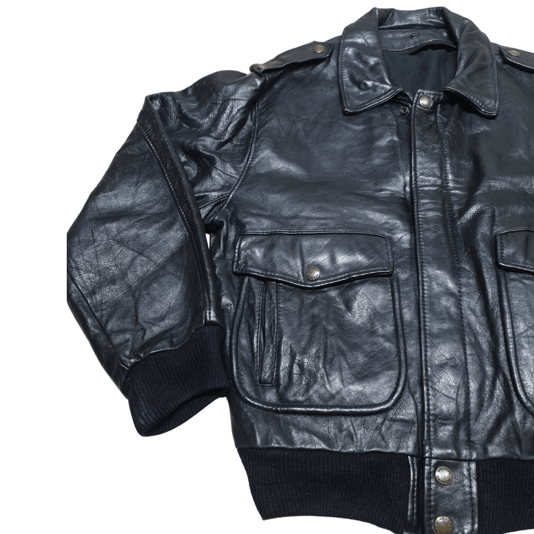 Vintage Genuine Leather Bomber Jacket - Funkify