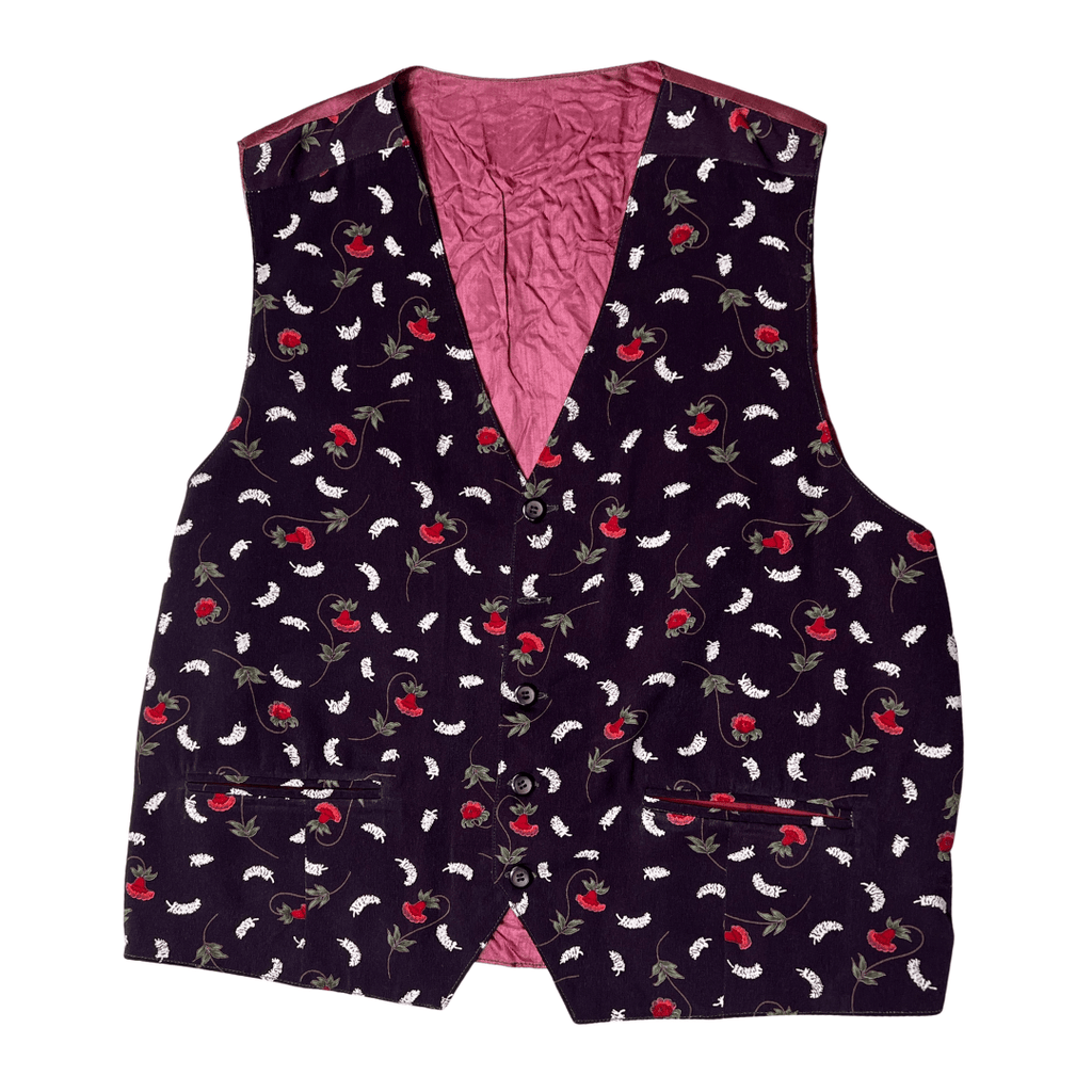 Vintage Maroon Floral Vest - Funkify