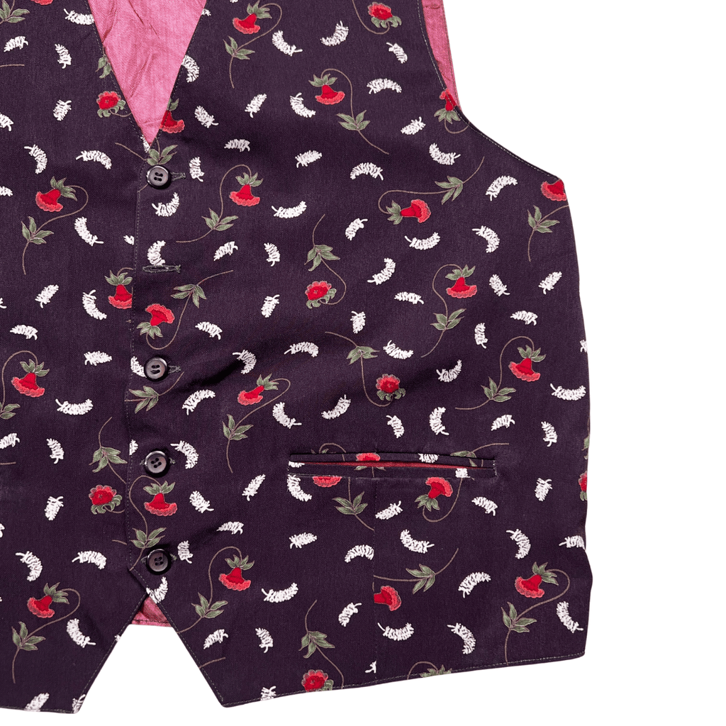 Vintage Maroon Floral Vest - Funkify