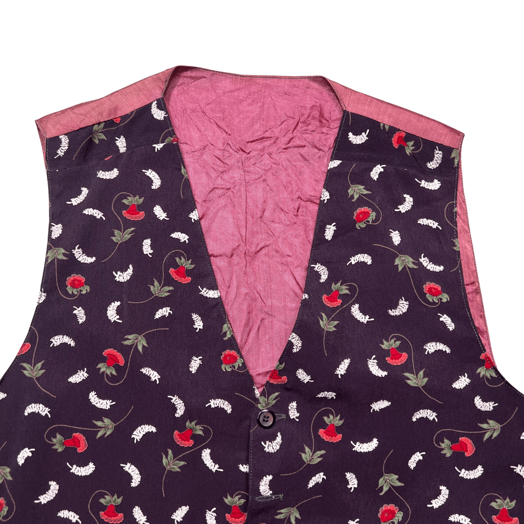 Vintage Maroon Floral Vest - Funkify