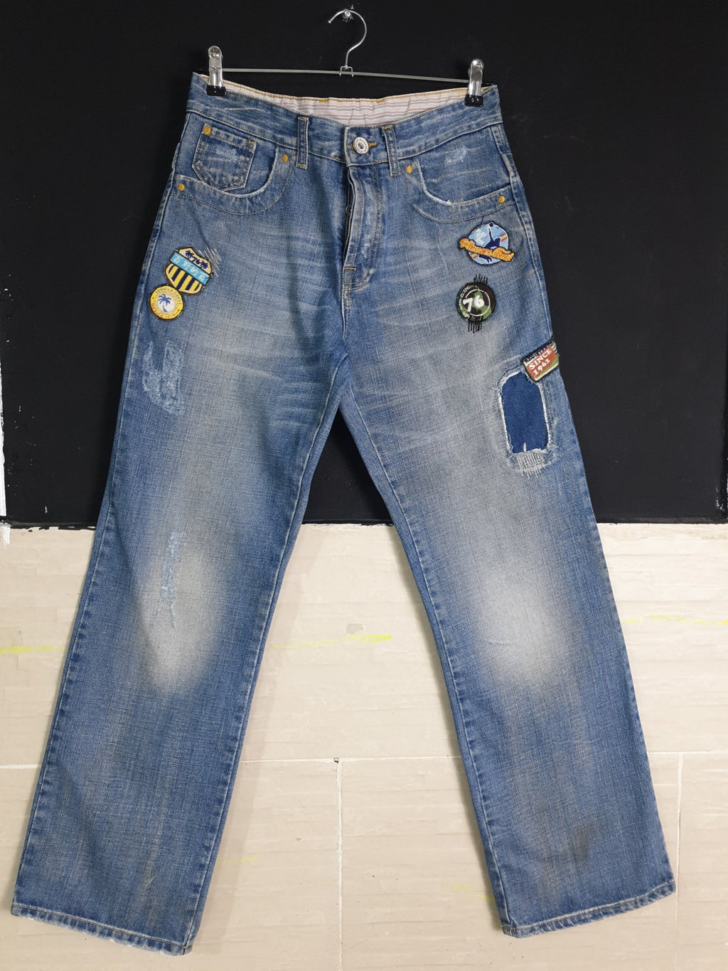 Vintage Men's Patched Denim Jeans - Funkify