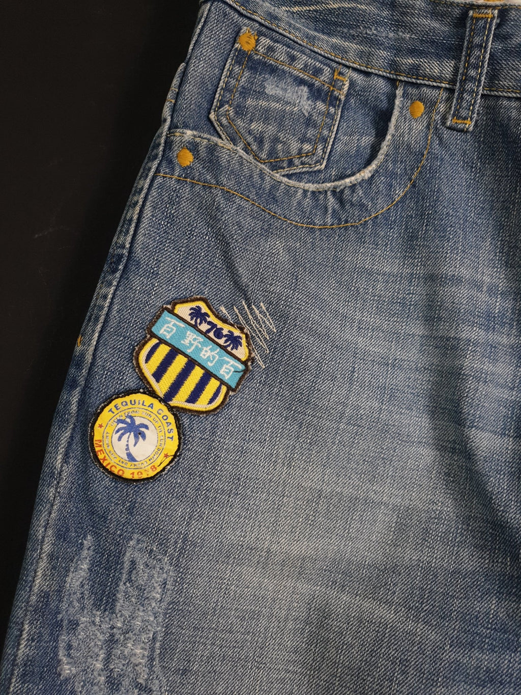 Vintage Men's Patched Denim Jeans - Funkify
