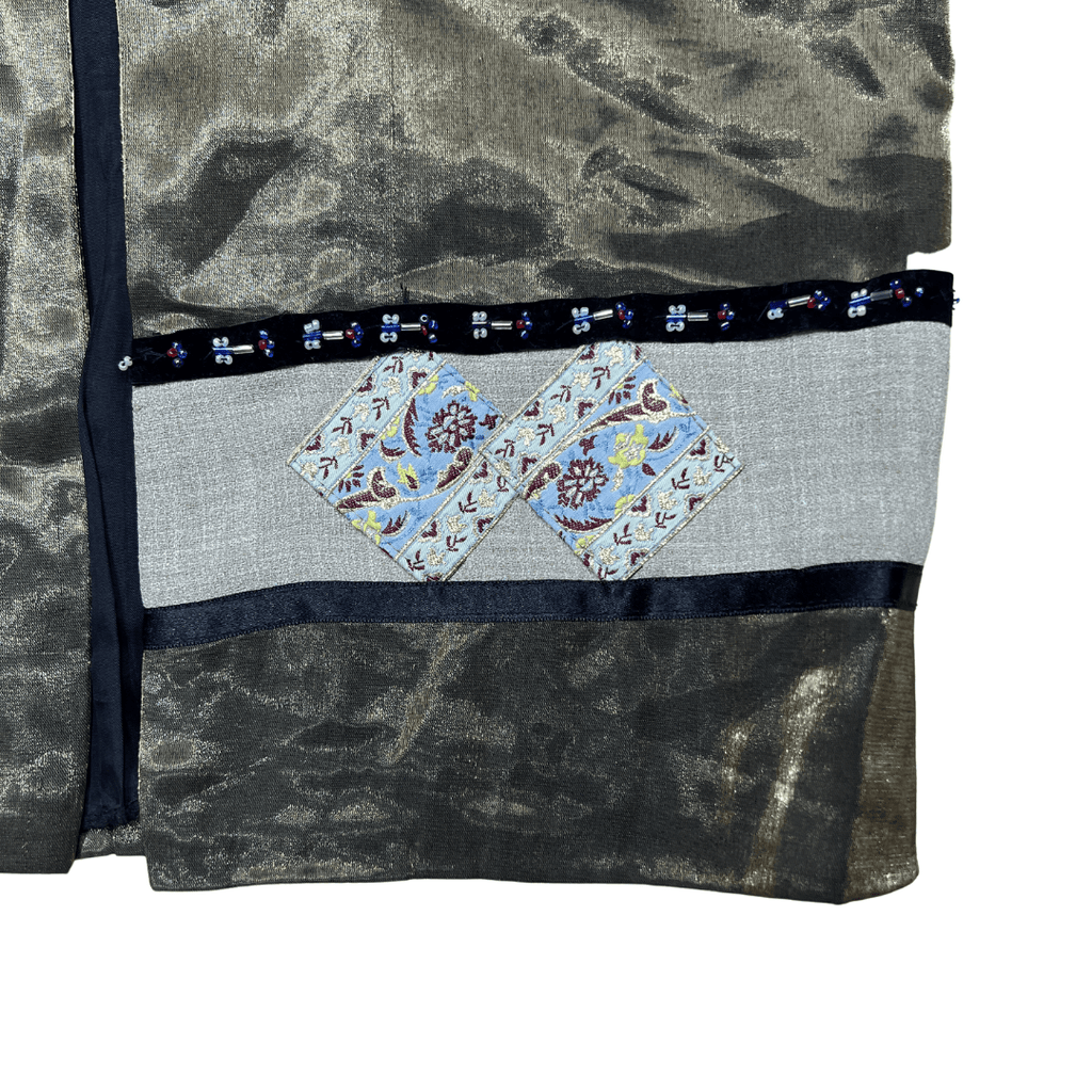 Vintage Metallic Embroidered Open Front Vest - Funkify
