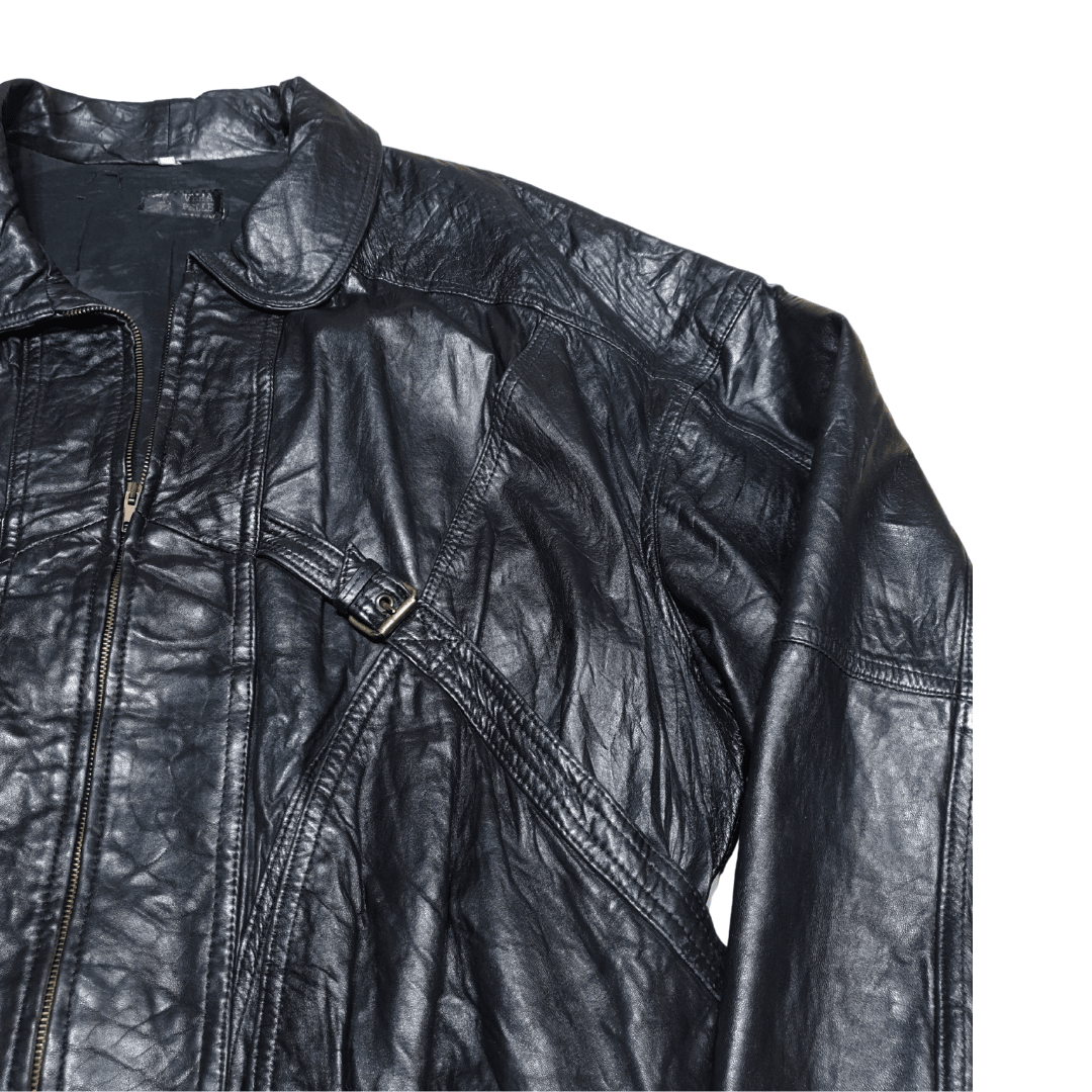 Vintage Vera Pelle Genuine Leather Jacket with Belt Detail - Funkify