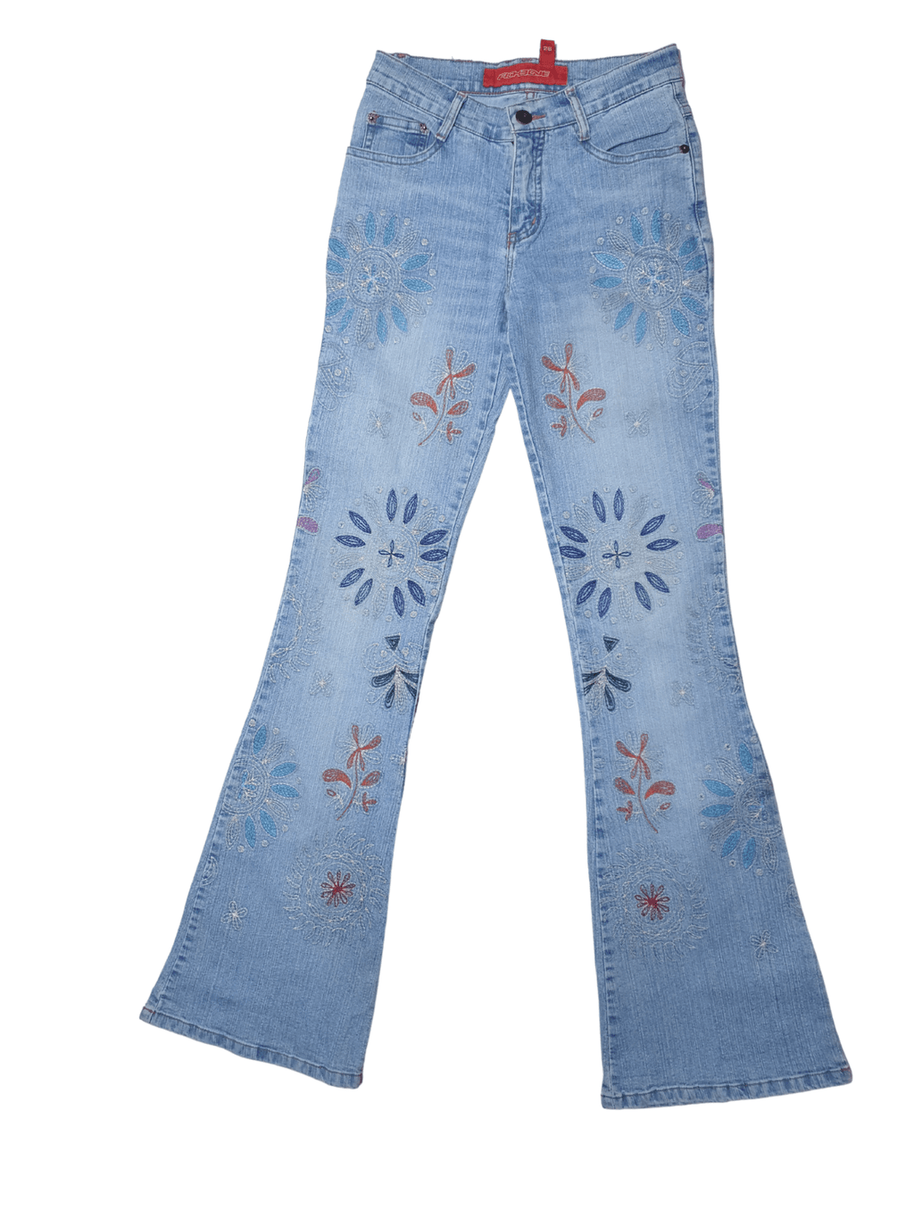 Vintage Y2K Fishbone All-Over Embroidered Flared Denim Jeans - Funkify