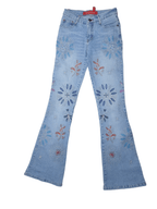 Vintage Y2K Fishbone All-Over Embroidered Flared Denim Jeans - Funkify