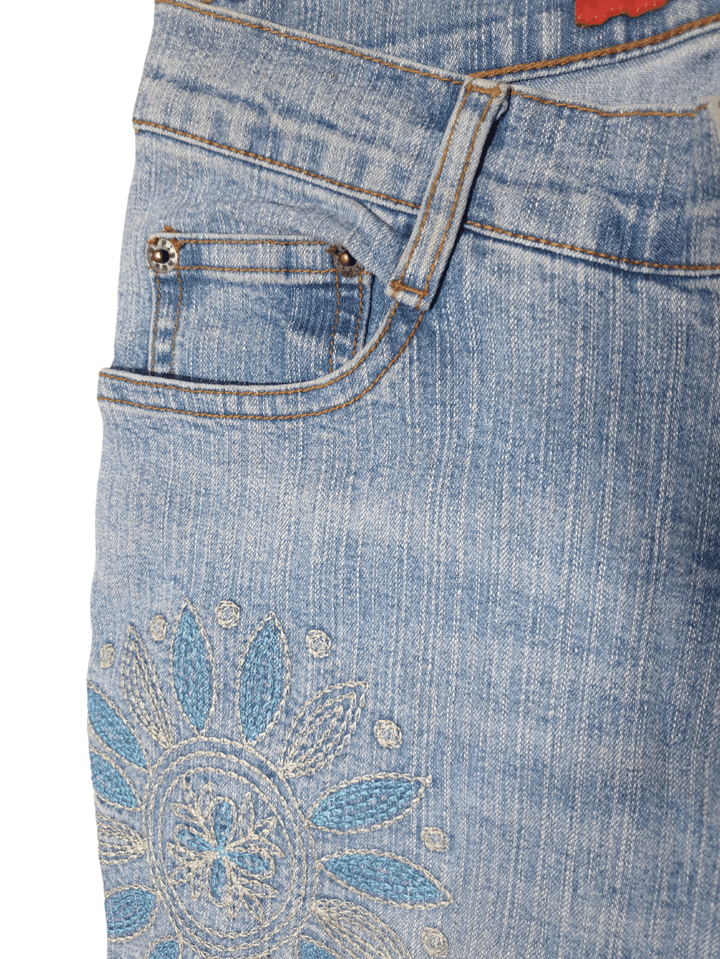 Vintage Y2K Fishbone All-Over Embroidered Flared Denim Jeans - Funkify