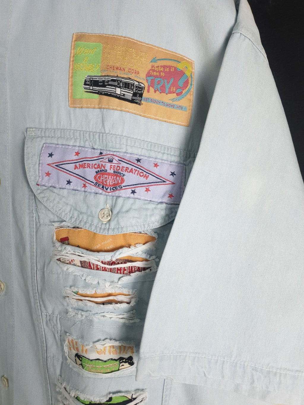 Vintaged Patched Denim Shirt - Funkify