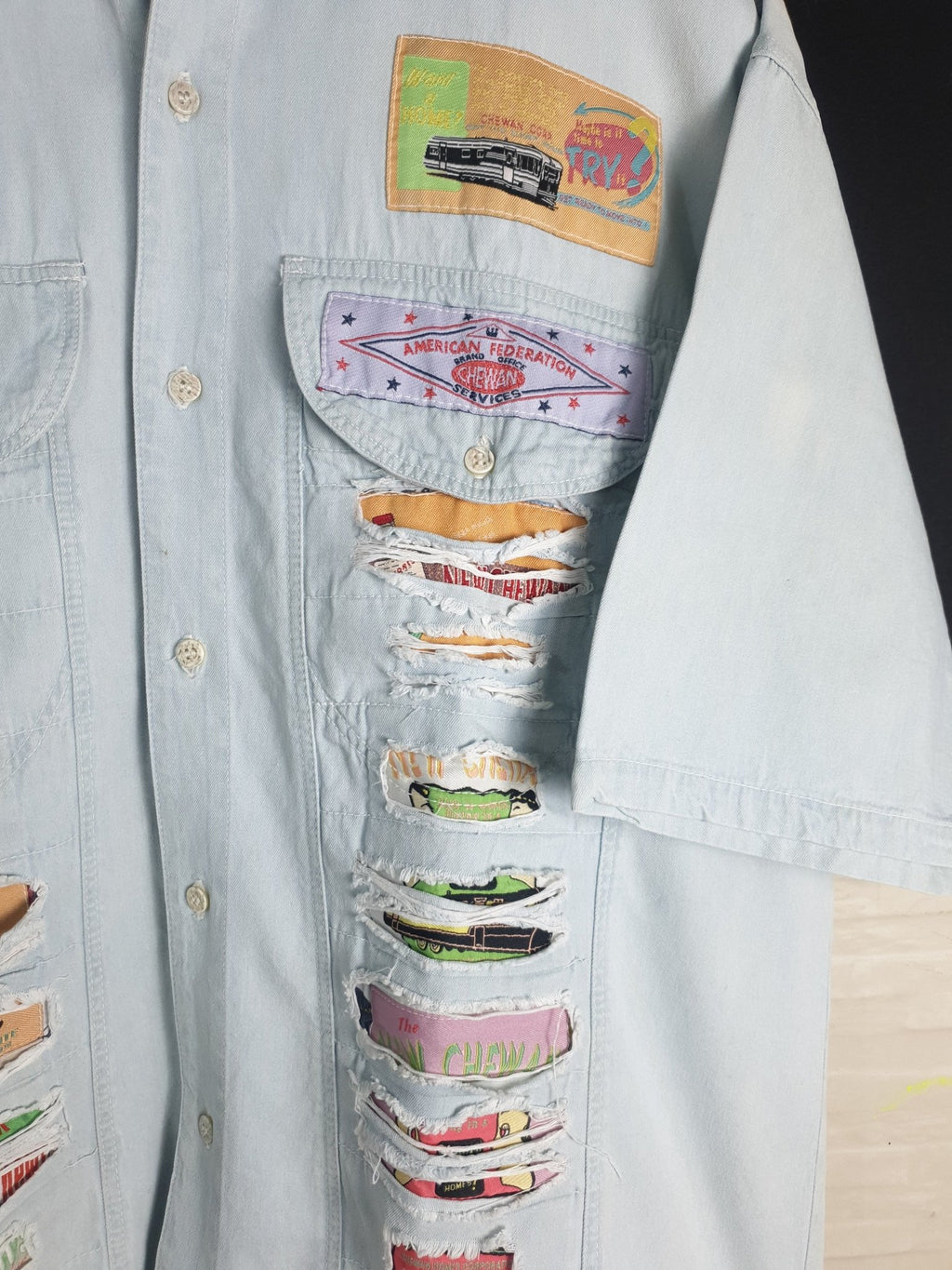 Vintaged Patched Denim Shirt - Funkify