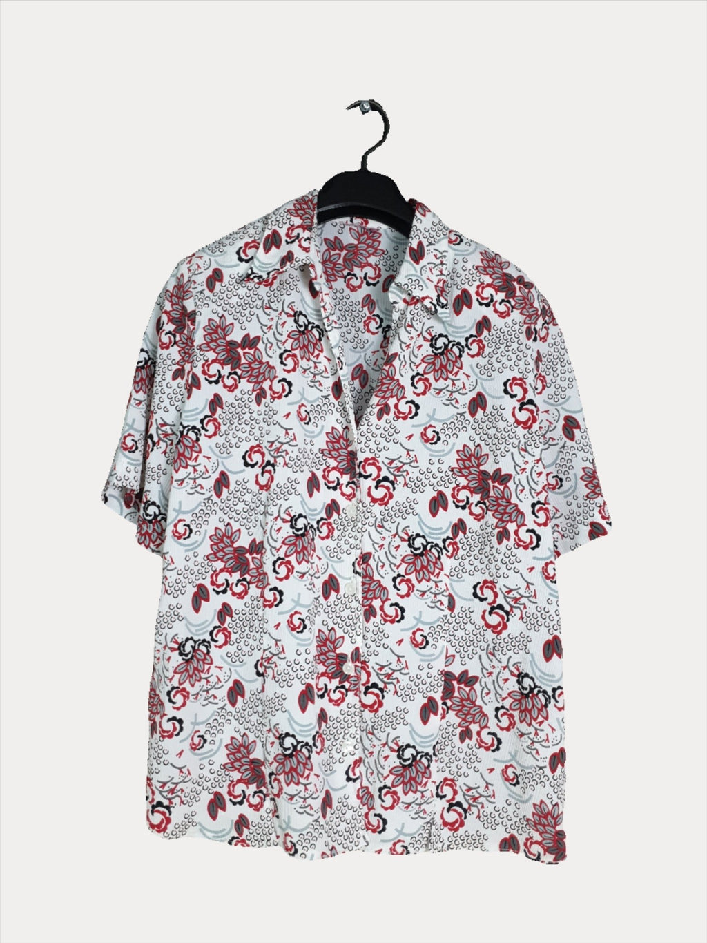 White Blouse with Red Floral Details - Funkify