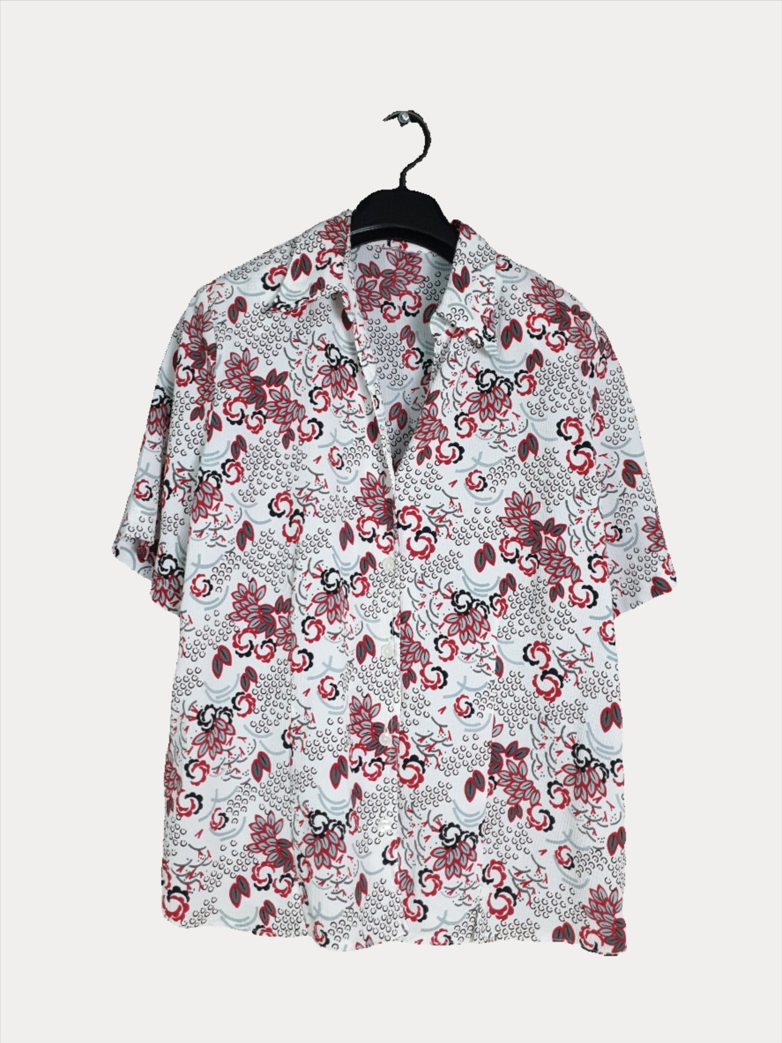 White Blouse with Red Floral Details - Funkify