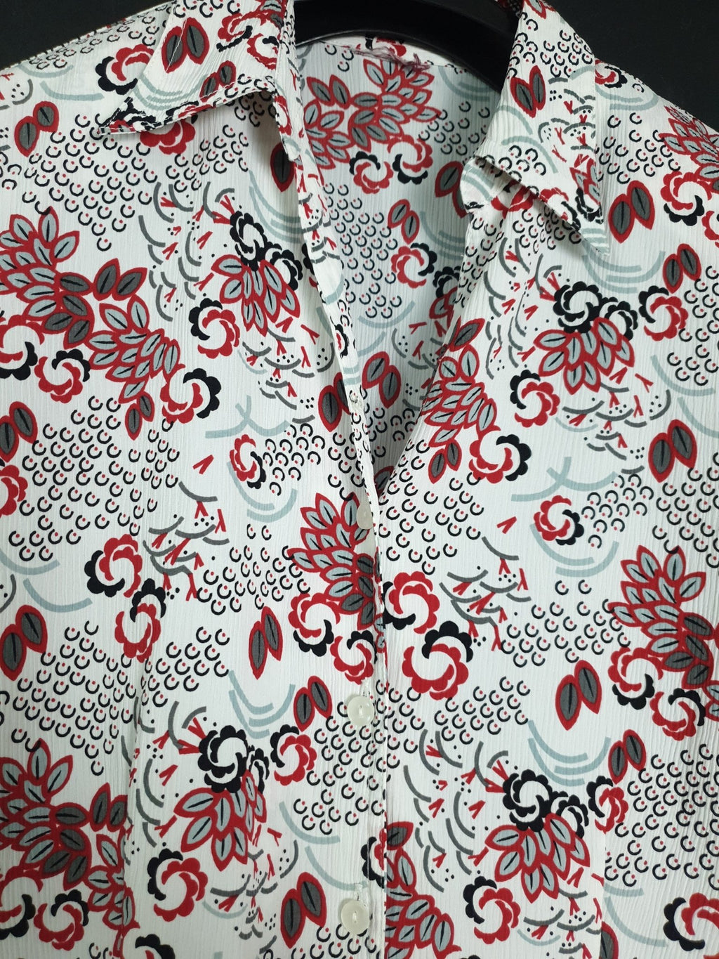 White Blouse with Red Floral Details - Funkify