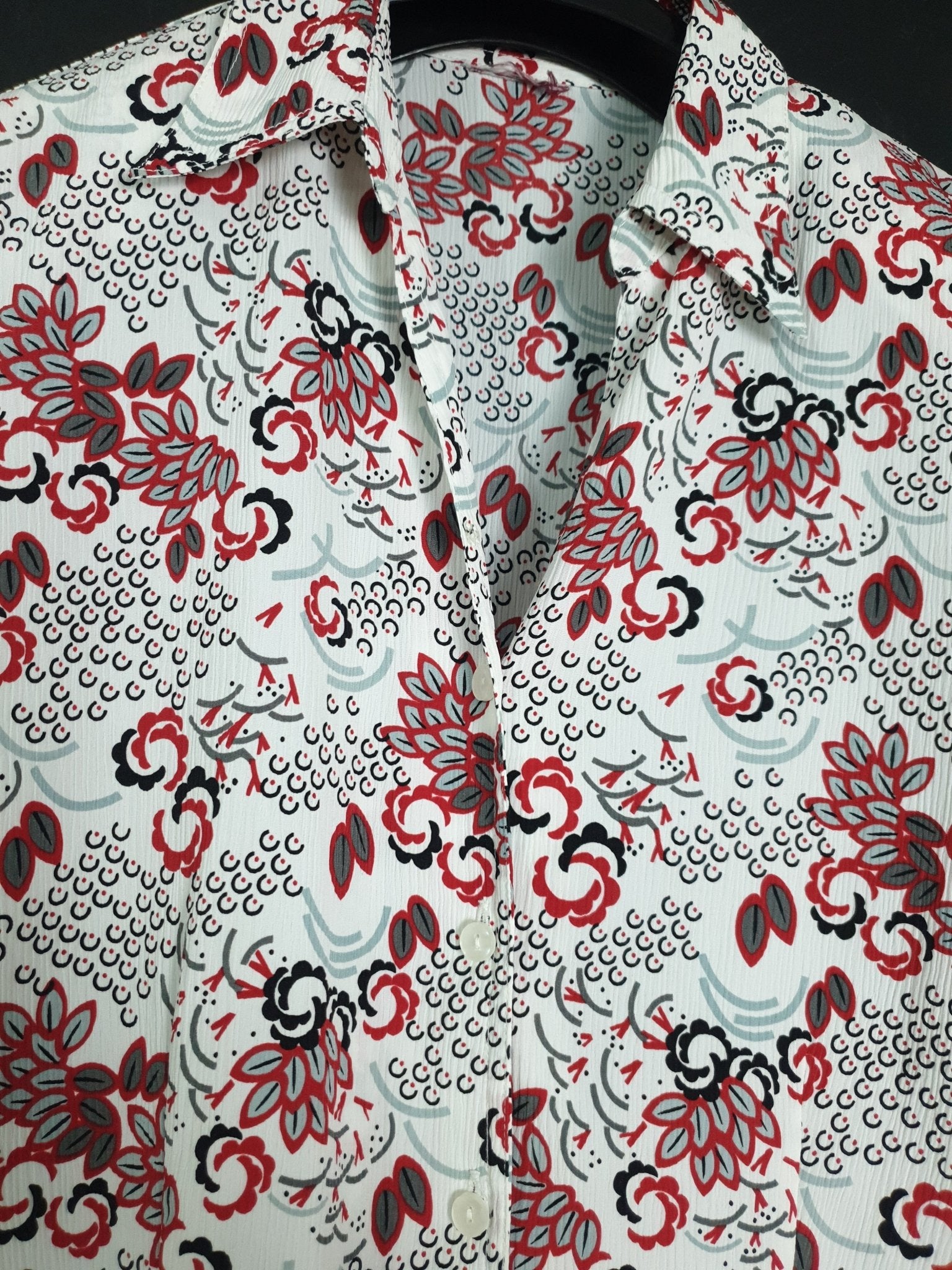 White Blouse with Red Floral Details - Funkify